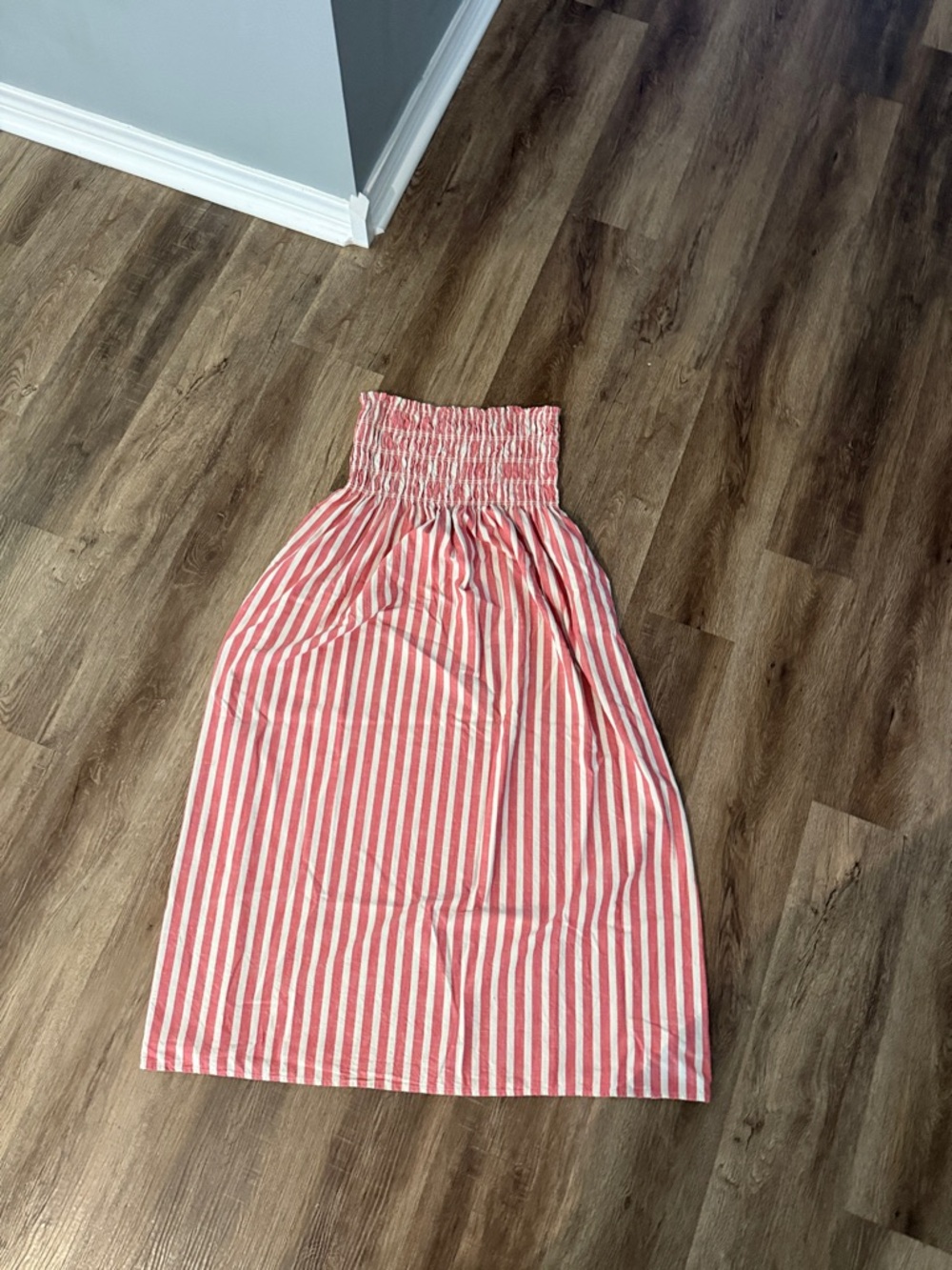 Universal Thread Pink and White Vertical Stripe Smocked Midi Skirt